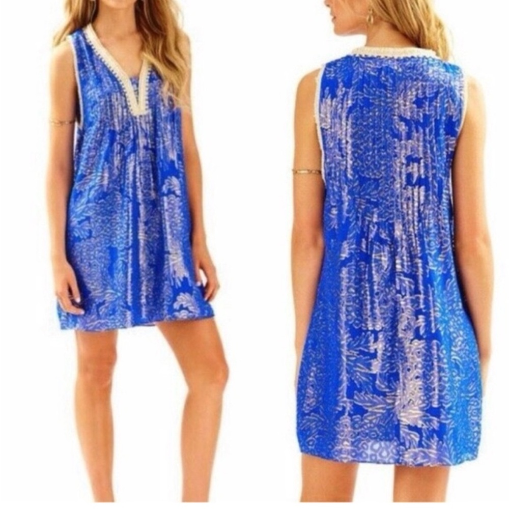 NWOT $250 Lilly Pulitzer Tanner Silk Dress Brilliant Blue Silk Chiffon Size XS